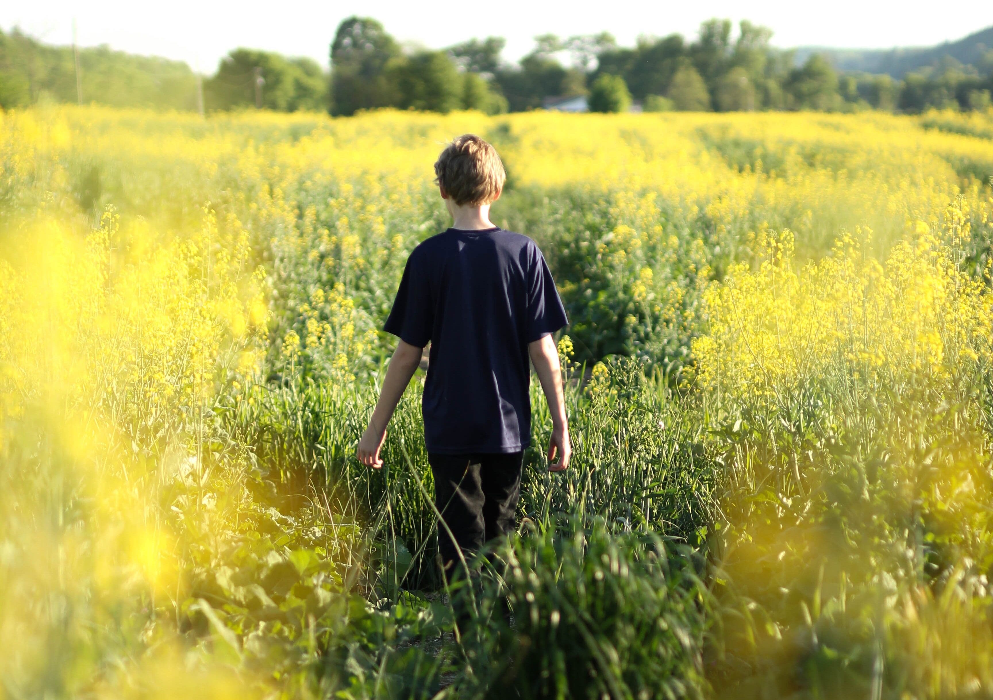 Puberty Teenage Boy Walking in Field