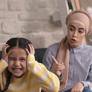 Angry mother Mom yelling at daughter