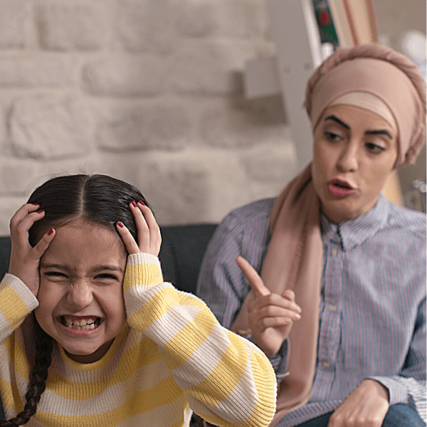 Angry mother Mom yelling at daughter